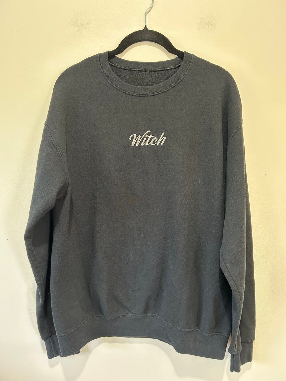 Unbranded black "witch" sweatshirt womens M crew neck whimsigoth dark goth